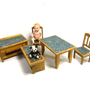 Vintage Dollhouse Furniture, German Dollhouse Kitchen set, Dolls Miniature Kitchen , handmade circa 1930, Dolls house furniture