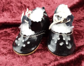 Vintage Doll shoes, 1950 German shoes, doll decoration, antique collectors, waxed cloth, Dolls shoes, 3.4&quot; / 8.6 cm long