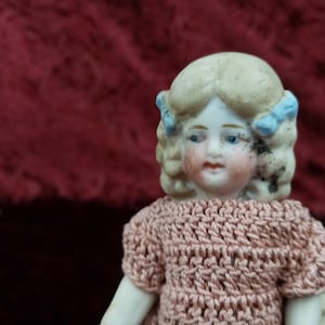 Antique Dollhouse doll,  German all bisque porcelain doll, miniature doll, Limbach dollhouse girl,  11 cm / 4.3&quot;