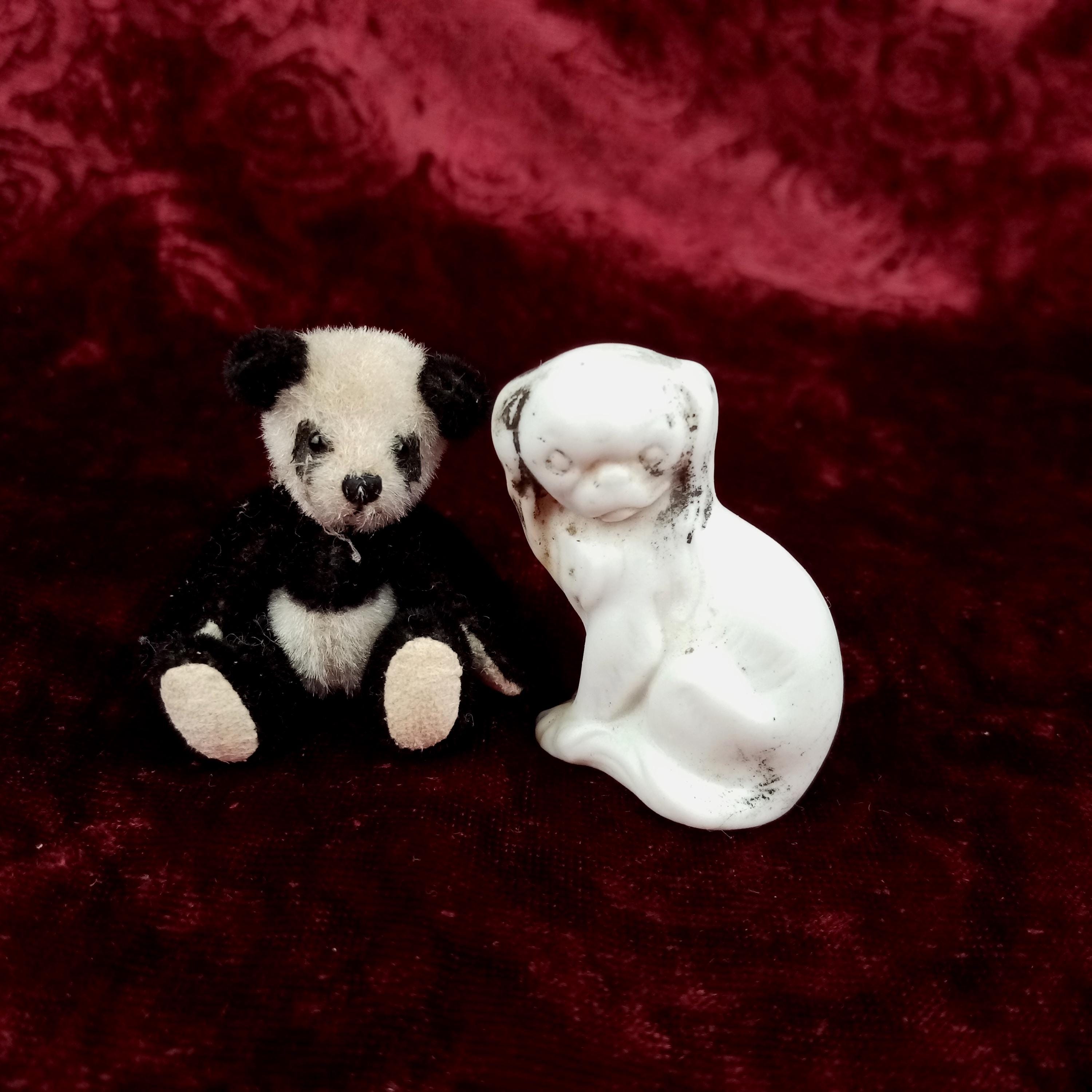 Antique Hertwig Bisque Dog Figurine - 1880 German Dollhouse