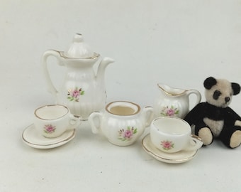 Vintage Dollhouse Tea or Coffee Set, Rosedecor vintage German porcelain child tea set, tete ta tete miniature tea set