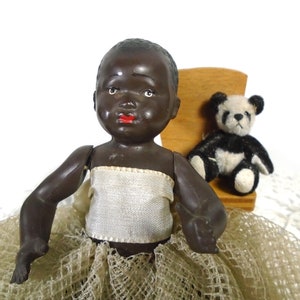 Antique Celluloid Doll, Colored Petitcollin French celluloid doll, French Petitcollin doll, celluloid boy, rare doll, dollhouse doll
