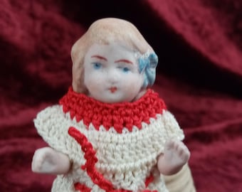 Antique Dollhouse doll,  German all bisque porcelain doll, miniature doll, Limbach dollhouse girl,  9.5 cm / 3.75"
