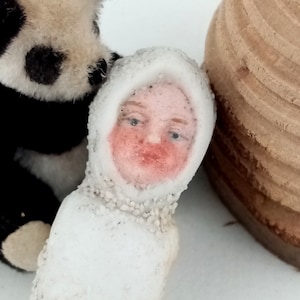 Antique Snow Baby doll body, porcelain Christmas figure, German miniature, Winter decoration, 2.05&quot; - 52 mm by Hertwig, Snowbaby body