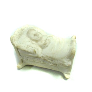 Hertwig Katzhutte Baby in a Crib, Porcelain Baby figure, antique German porcelain, German miniature, decoration, 2.16&quot; - 50mm