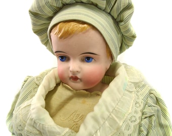 antique German bisque porcelain Parian head doll, Rare Kling shoulder head doll Boy,  Kling C.F. &Co, Kling 122-4 . Costume doll, circa 1880
