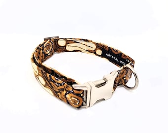 Brown Batik Fabric Dog Collar, Handmade 1 inch Collar