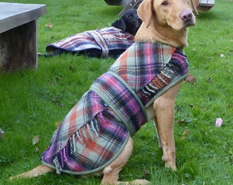 Tartan Wool Dog Winter Coat, Polar Fleece Lined, Custom Made