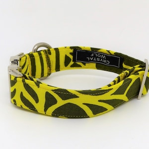 Kenyan classic Dog Collar, recycled fabric, Yellow collar, Handmade in various lengths, 1 inch wide, suitable for medium and larger dogs