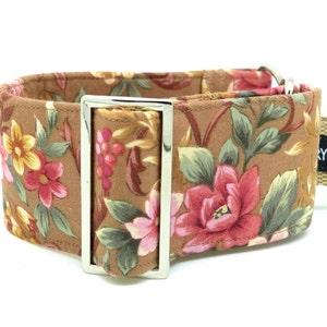 Floral Dog Collar, Brown Collar, Martingale Dog, Swarovski Crystal, Whippet Collar, Greyhound Collar, Wide Dog Collar, Elegant Dog Collar