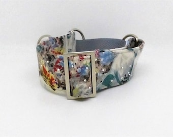 Vintage Floral Martingale Hundehalsband, Swarovski Kristall, Whippet Windhundhalsband