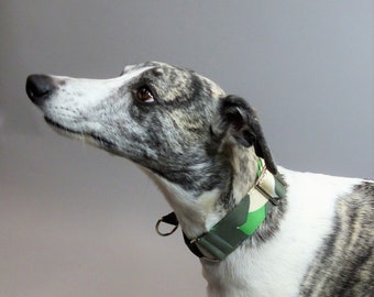 Stampa astratta, collare per cani largo, collare martingale, frusta, levriero, fatto a mano, cristalli Swarovski, fatto nel Regno Unito