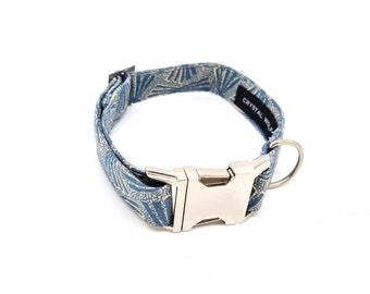 Blue Dog Collar, Adjustable Collar, Made In England, Swarovski Crystal, Gift For  Dog, Blue Cotton Fabric, Dog Collar, Hand Made