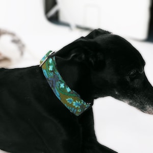 Floral Dog Collar, Green Collar, Martingale Dog, optional Crystal, Whippet Collar, Greyhound Collar, Wide Dog Collar, Elegant Dog Collar