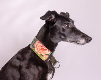 Floral Martingale Dog Collar, Japanese Oriental Flower, Optional Swarovski Crystals