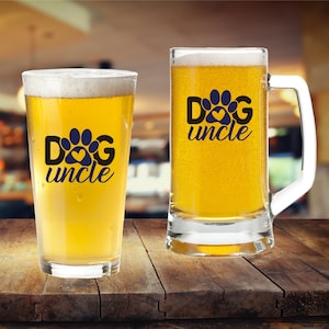 16 Ounces Beverage, Beer Glass or Mug with Handle - Dog Uncle