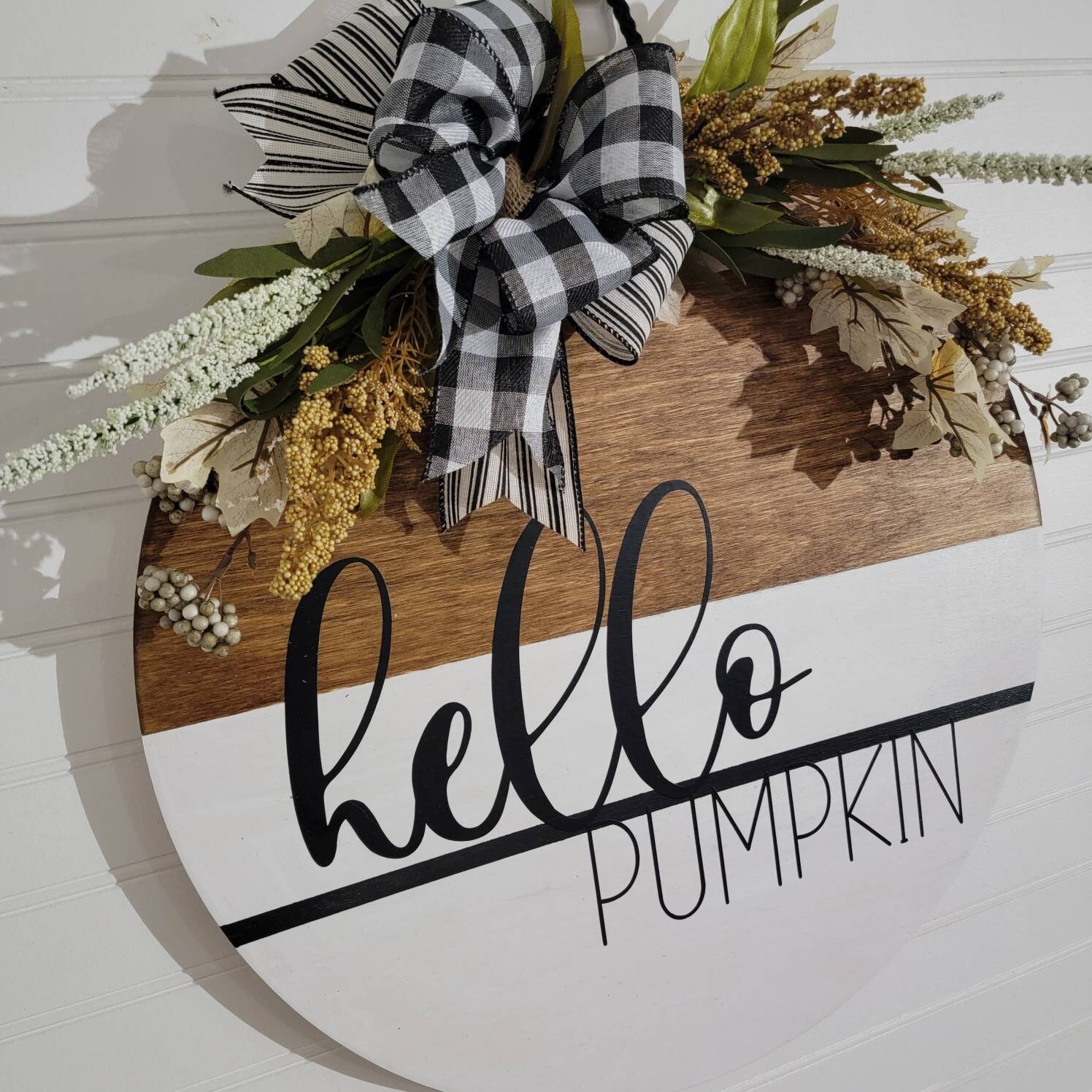 HELLO PUMPKIN. Fall Black and White Wooden Floral Farmhouse | Etsy