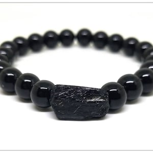 AAA Genuine Black Tourmaline Bracelet, 8mm Protection Bracelet, Gemstone Bracelet Raw Tourmaline Gifts For Him
