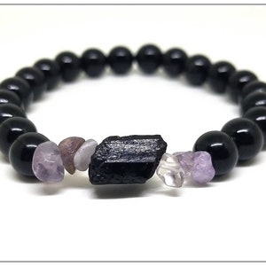 Empath Protection Bracelet, Tourmaline and Amethyst 8mm Beaded Bracelet, Gemstone Bracelet For Him or Her