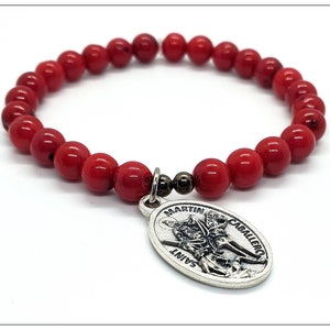 San Martin Caballero Beaded Charm Bracelet, Catholic Saint Bracelet St Martin of Tours Medal Bracelet Patron Saint
