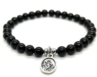 St Christopher bracelet patron saint of travelers. Saint Christopher Catholic Prayer Charm Gemstone Bracelet. Unisex Catholic Bracelet