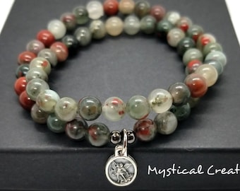 Bloodstone Archangel Michael Bracelet: Catholic Double Wrap Medallion