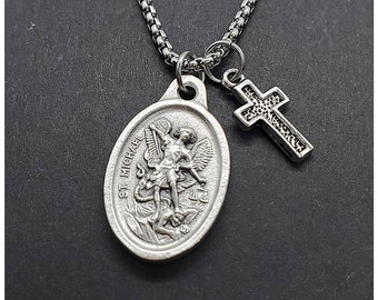 Silver Saint Charm Necklace: Catholic Religious Pendant, St. Jude, Michael