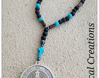 St. Benedict Medallion Door & Home Decor. Catholic Saint Protection 8mm lava rock diffuser beads.
