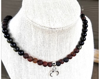 Protection collier arc en ciel obsidienne et Agate druzy, collier de charme de protection, collier de perles obsidienne noire