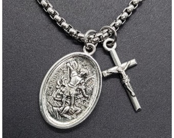 Collier Saint Michel, collier Saint Michel, police, cadeau militaire pour lui ou elle, unisexe, collier archange Michel, catholique