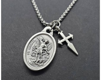 St. Michael Necklace: Stainless Steel Archangel, Police Military Gift