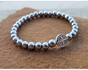 Silver St. Benedict Bracelet: Catholic Charm, Men's/Women's
