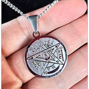Stainless Steel Tetragrammaton Pentagram Necklace, Silver Pendant Seal of Solomon Pendant, Protection Necklace, Wicca, Pagan Jewelry