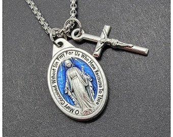 Miraculous Medal Necklace: Silver Cross, Catholic Jewelry