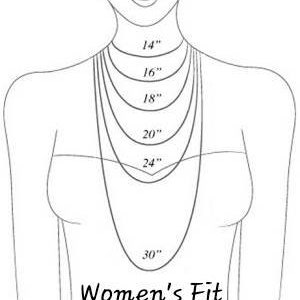 May include: Diagram showing necklace lengths for women, ranging from 14 inches to 30 inches.