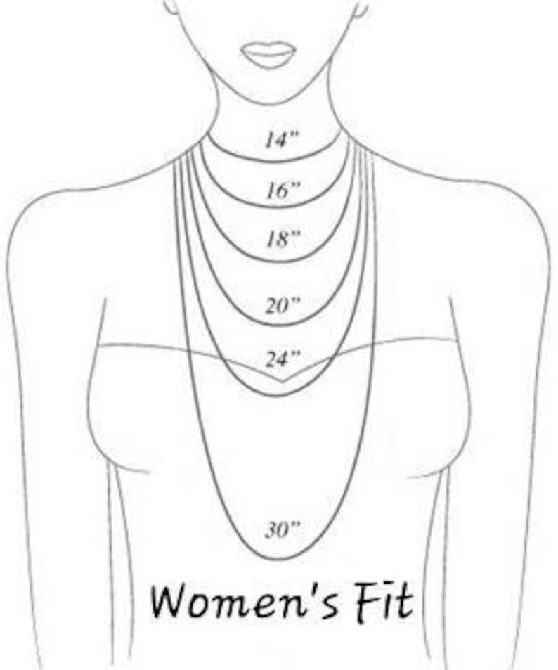 May include: Diagram showing necklace lengths for women, ranging from 14 inches to 30 inches.