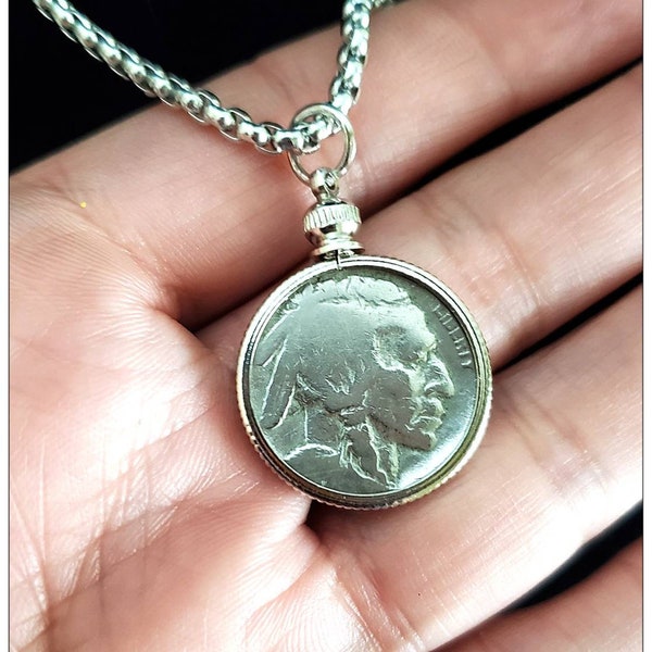 Buffalo Nickel Necklace, Silver Vintage Coin Necklace, Real Coin Pendant Jewelry, Native American Jewelry Indian Head Necklace, Unisex