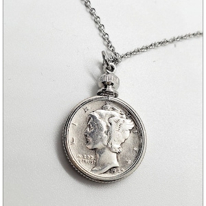 Mercury Dime Necklace, Silver Coin Money Jewelry, Money Charm Pendant, Silver Bezel Wrapped Coin Pendant, Gift For Him, Gift For Her