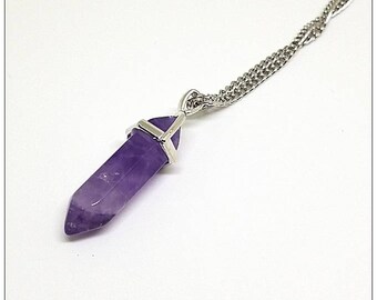 Amethyst Crystal Point Pendant Necklace: Silver Boho Jewelry