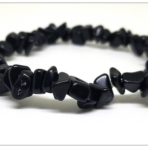 Black Onyx Stretchy Chip Bracelet, Natural Onyx Gemstone Bracelet, Protection Chip Bracelet