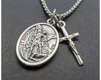 Choose your Saint Charm Necklace, Silver Catholic Saint Pendant Necklace, Religious Gifts for Him/Her, Catholic Jewelry, St. Jude, Michael