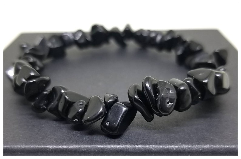 Black Onyx Stretchy Chip Bracelet Protection Chip Bracelet Natural Onyx Gemstone Bracelet