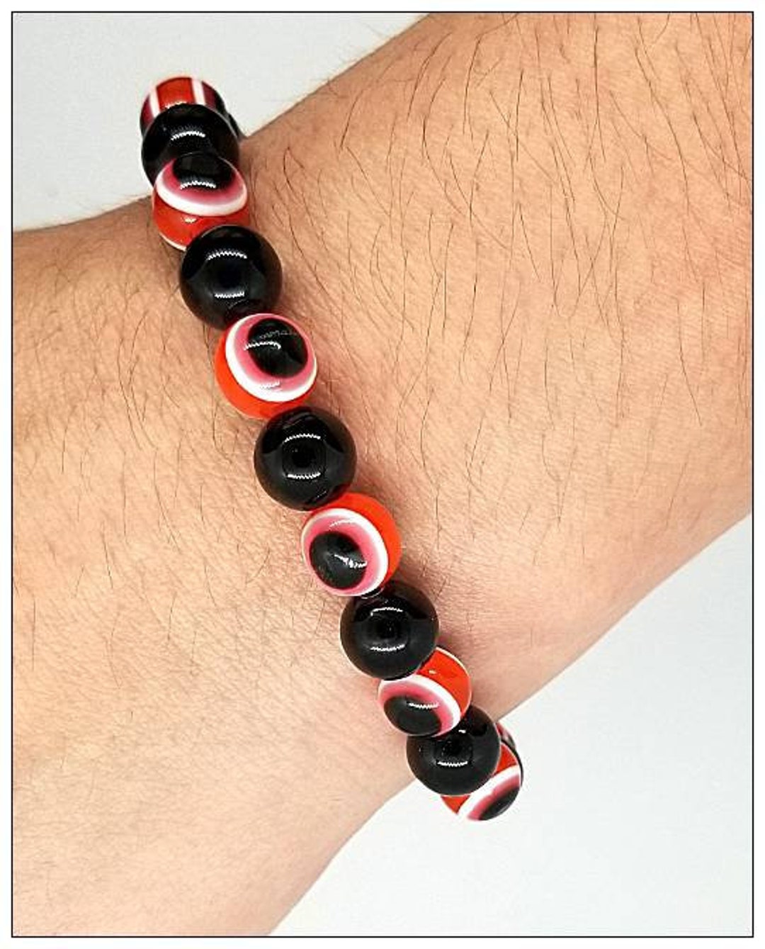 8mm Evil Eye Bracelet Onyx and Red Eye Bracelet, Gift for Him, Gift for