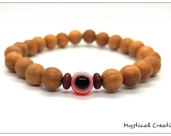 8mm Wood Evil Eye Bracelet, Evil Eye Jewelry, Turkish Evileye Bracelet, Nazar Bracelet, Protection Jewelry Bracelet, Gift for Him