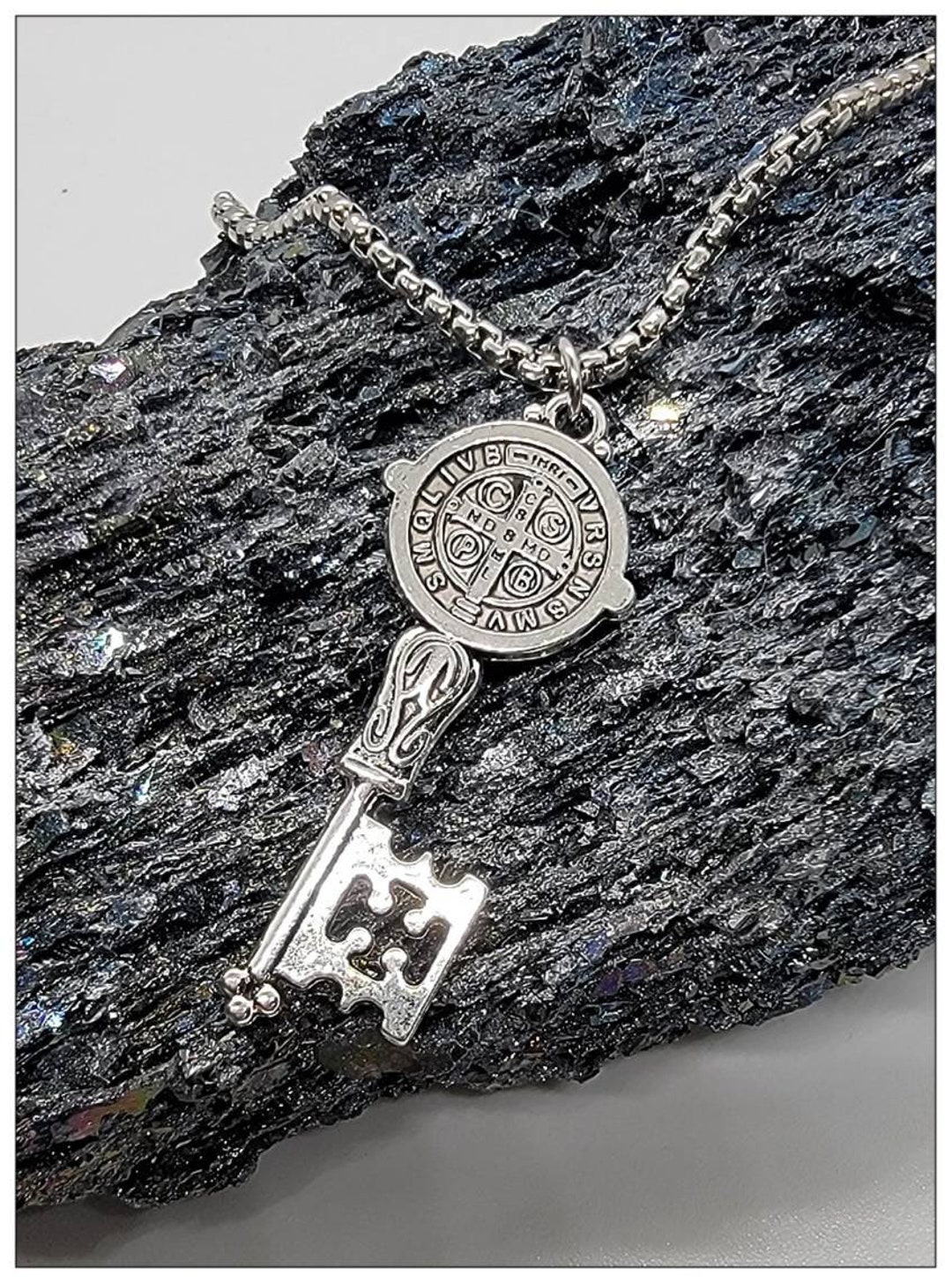 St. Benedict Key Charm Necklace Catholic Gift for Him or Her Etsy
