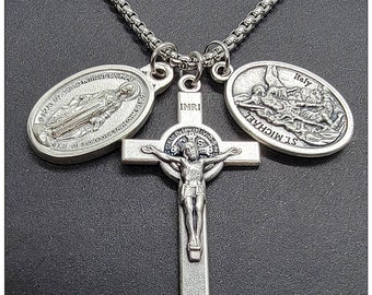 St. Benedict, Miraculous Medal, St. Michael Protection Necklace