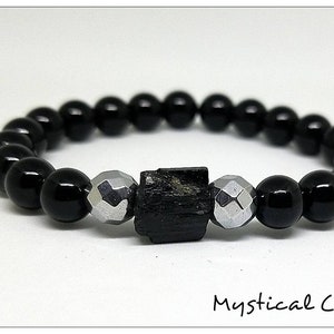Protection Black Onyx and Tourmaline Bracelet, Tourmaline Jewelry Gift For Him or Her