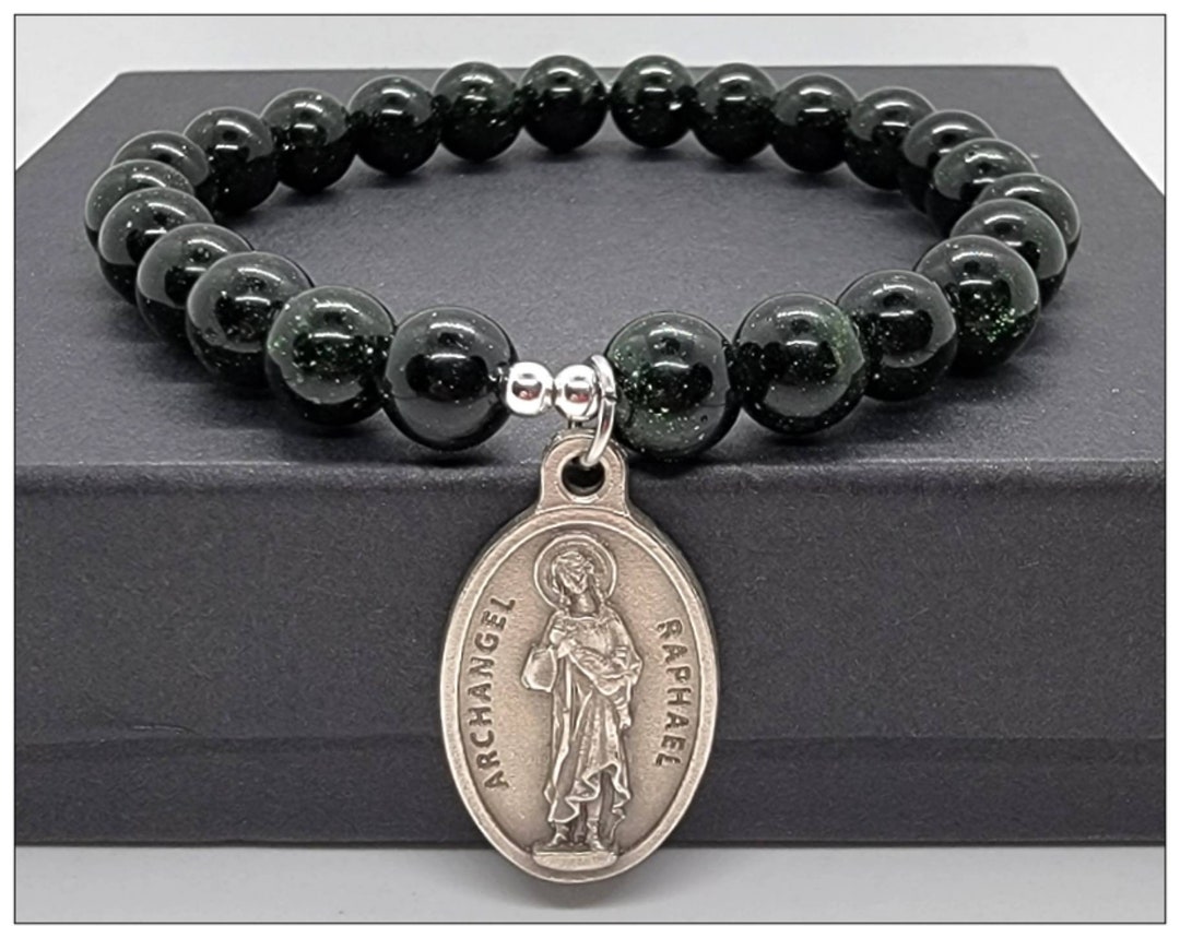 Buy Archangel Raphael Bracelet: Green Sandstone Catholic Charm, Unisex  Beaded Bracelet Online in India