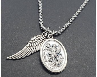 St. Michael Necklace: Stainless Steel Archangel Pendant, Military Police Gift