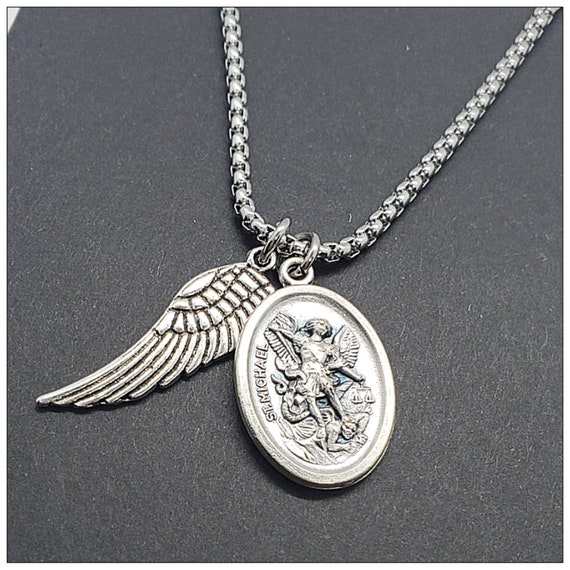 St. Michael Necklace: Stainless Steel Archangel Pendant, Military Police Gift